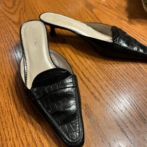 Unisa Black Croc-Embossed Mules with Low Heel